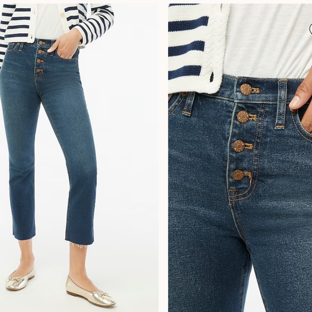 J. Crew 10” High-Rise Skinny jeans exposed button fly frayed hem